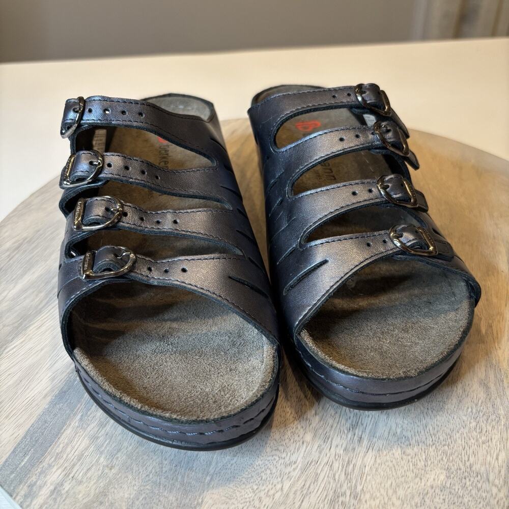 Berkemann Women's Grey Blue Leather Hassel Perlato Sandals US Size 9.5